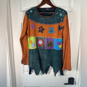 KPC Hippie Patchwork Boho Floral Color Blocking Flowy Sleeve Size Medium